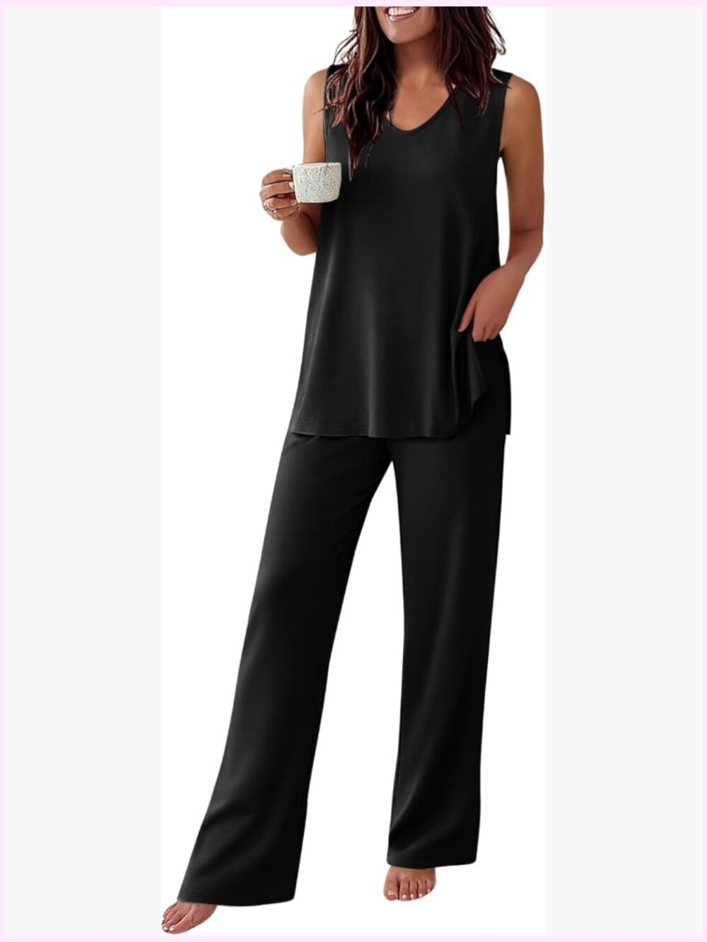 Sleeveless V-Neck Tank Top and Pants Pajama Set 2 Piece Sleep Lounge Set